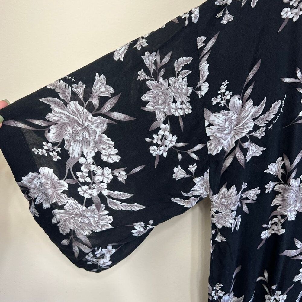 Spiritual Gangster Womens Floral Rayon Tie Front Maya Kimono Robe Black OS - Picture 5 of 7